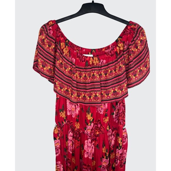 Margaux Riviera Womens Fuschia Floral Bohemian Off the Shoulder Maxi Dress 2X - Picture 9 of 12
